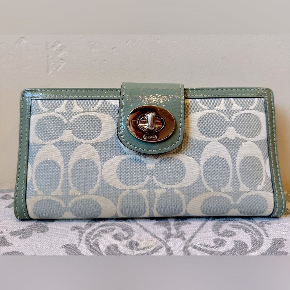 Coach Wallet in Pale Blue, White, and Greenish Blue